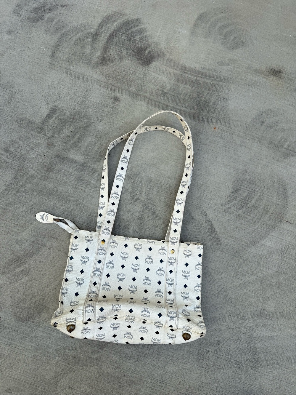 MCM White Logo-Print Double-Handle Tote